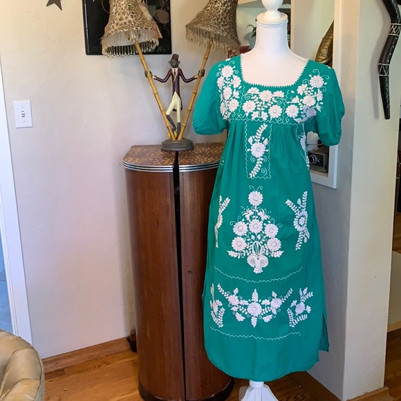 sachin and babi light blue dress Dresses | Embroidered Mexican Short Sleeve Green Shift House Dress